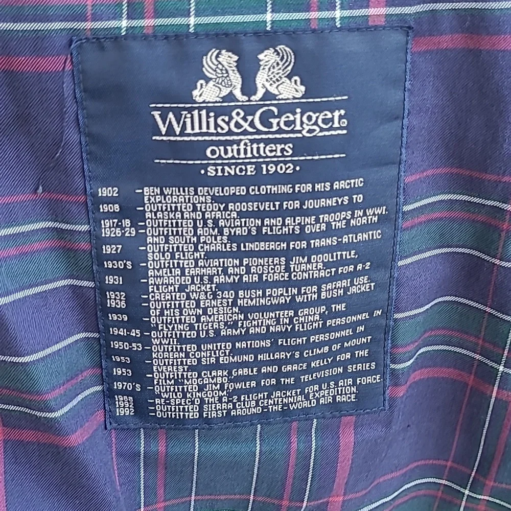 WILLIS & GEIGER Green Full Zip Cotton Blend Large Mens‎ Hunting Jacket VTG RARE